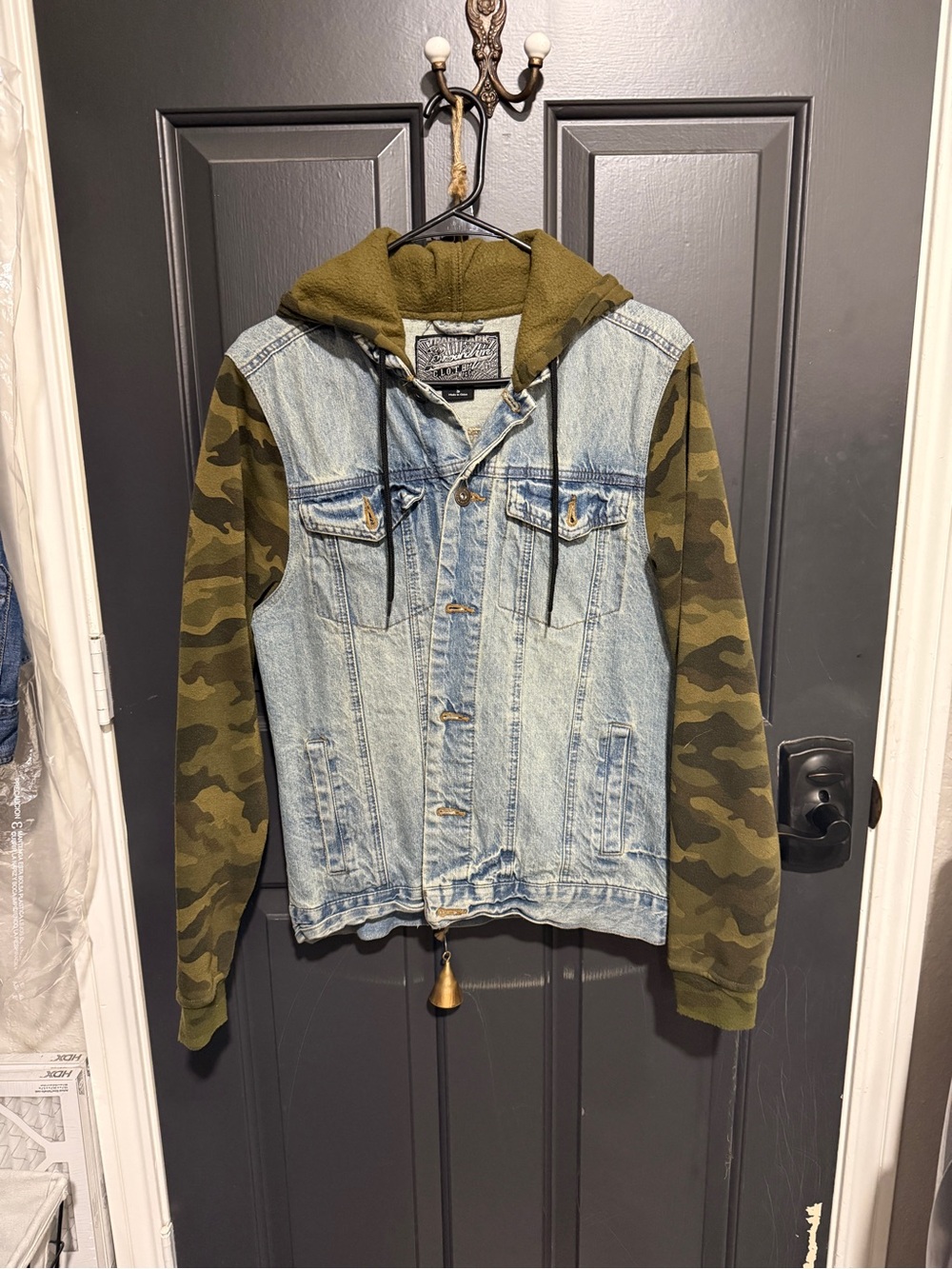 Denim & Camo Hooded Jacket - Olive Camo